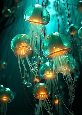 Jellyfish in Deep Blue Sea