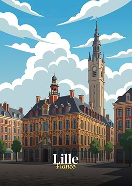 Lille, France Cityscape Illustration