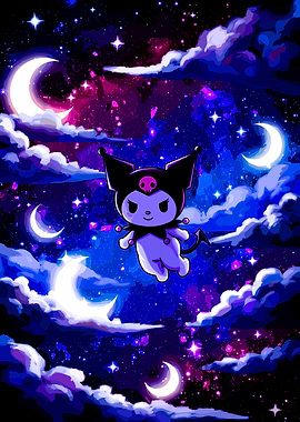 Kuromi in a starry night sky