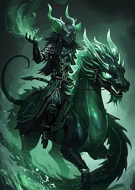 Horned Warrior Riding Dragon