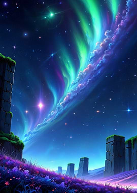 Aurora Borealis over Stone Pillars