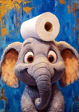 Elephant with Toilet Paper on Head