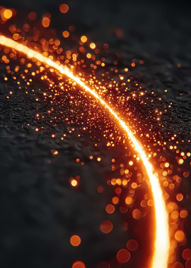 Glowing Line with Sparks on Dark Surface