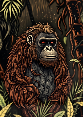 Orangutan Portrait with Red Eyes