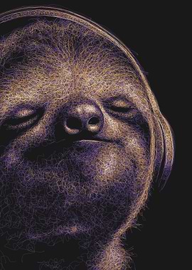 Sloth with Headphones Scribble Art