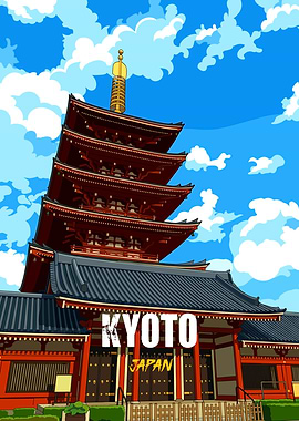 Kyoto Japan Temple Digital Art