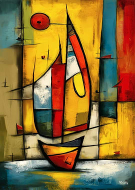 Primal Voyage — Abstract Expressionist Sailboat