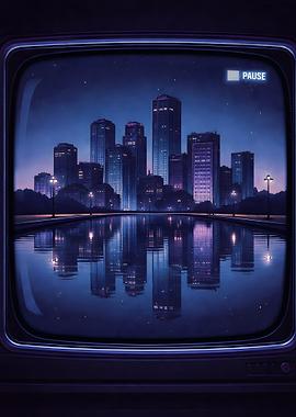 Cityscape Reflection on TV Screen