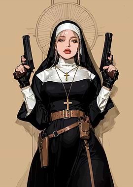 Nun with Guns Digital Art