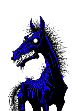 Blue and Black Undead Horse Illustration