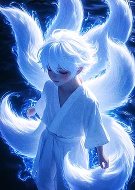 Nine-Tailed Fox Boy in Water