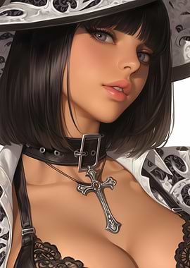 Elegant Woman Caster Cross Necklace Portrait