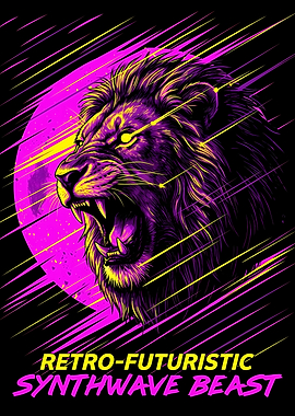 Synthwave Lion Retro-Futuristic Beast