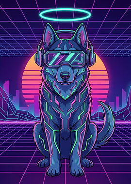 Cyberpunk Dog with VR Headset