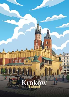 Krakow Poland Travel Poster Illustration