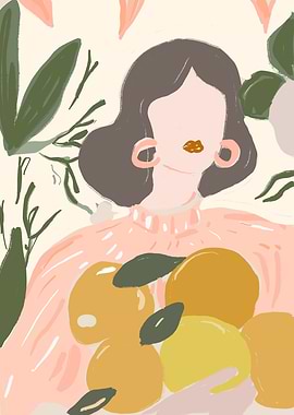 Abstract Woman with Lemons Illustration