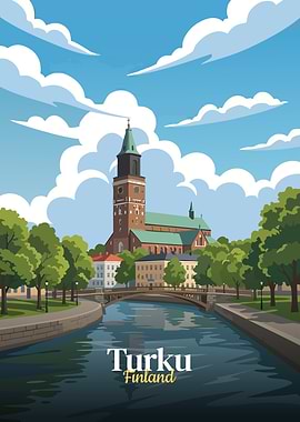 Turku, Finland cityscape illustration