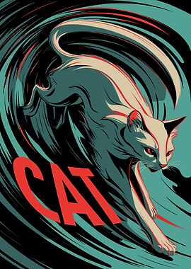 Dynamic Cat Illustration with Swirling Background
