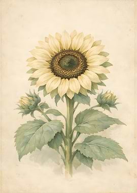 Watercolor Sunflower Botanical Illustration