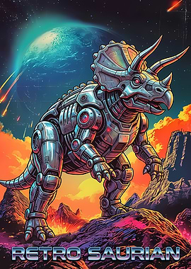 Retro Saurian Robot Dinosaur Illustration