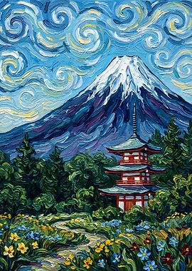 Mount Fuji and Pagoda Painting