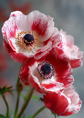 Red and White Anemone Flowers