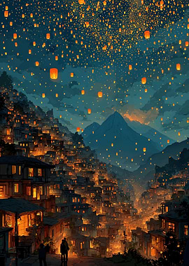 Lantern Festival over Hillside Village
