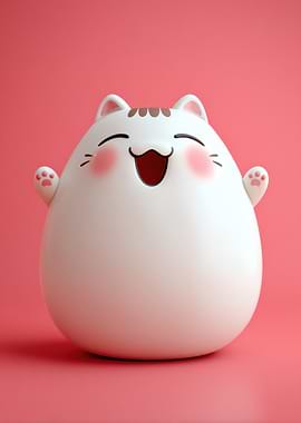 Happy Cartoon Cat on Pink Background