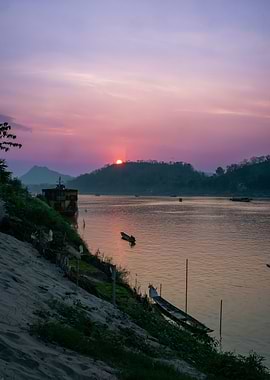 Sunset over Mekong River, Laos