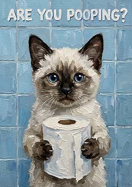 Siamese Cat with Toilet Paper Painting