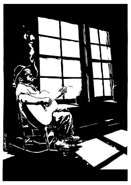 Monochrome Guitar Player Illustration