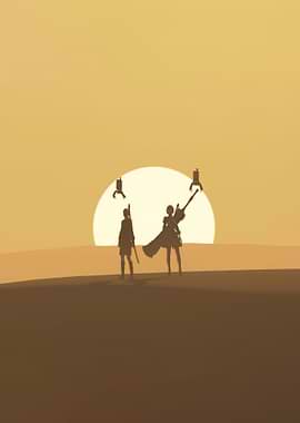 girl with sword in silhouette