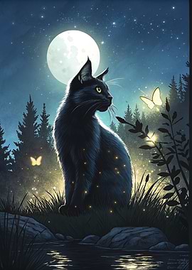 Black Cat by Moonlit with Butterflies