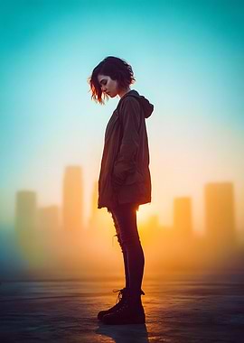 Contemplative Woman in Urban Setting