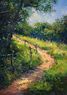 Impressionistic Path Through Green Landscape