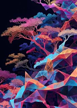 Abstract Geometric Landscape with Trees