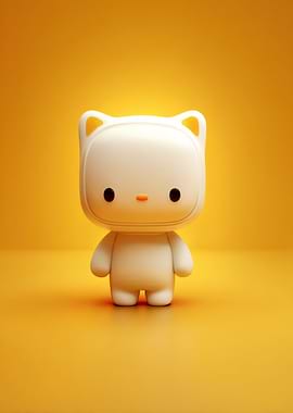 Cute White Cartoon Character on Yellow Background