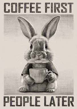 Coffee First, People Later Rabbit Art