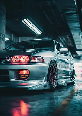 Silver Car in Parking Garage