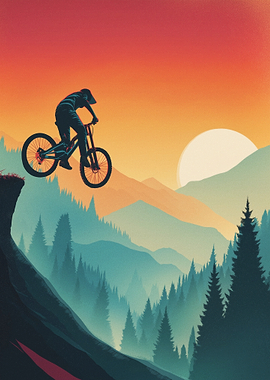 Mountain Biker Jumping at Sunset