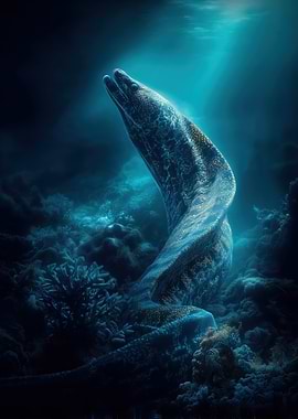 Eel in Deep Blue Ocean