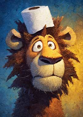 Lion with Toilet Paper on Head