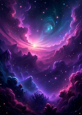 Cosmic Nebula Landscape with Stars