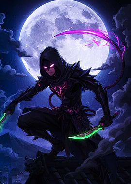 Hooded Ninja with Glowing Weapons