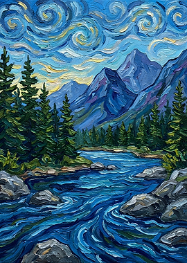 Mountain River Landscape Painting