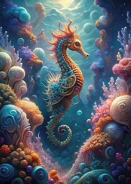 Colorful Seahorse in Coral Reef