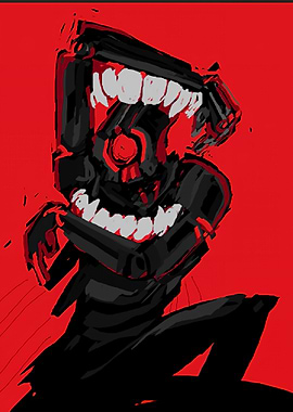 Abstract Monster with Guns on Red