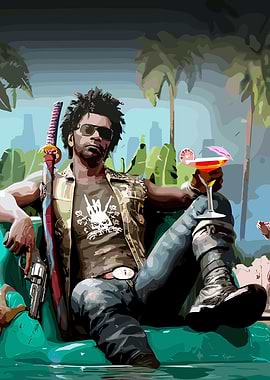 Cool Dude with Katana and Cocktail