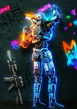 Chappie Robot Neon Graffiti Art