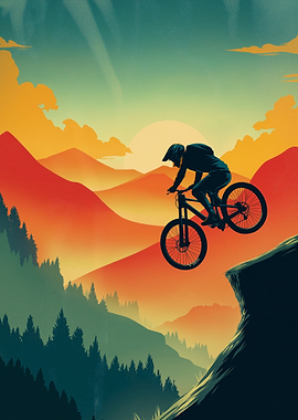 Mountain Biker Jumping Off Cliff Edge